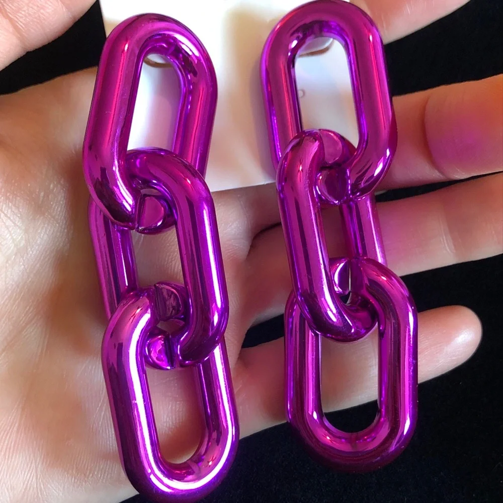 Vibrant Metallic Purple Chain Link Fashion Jewelry Earrings